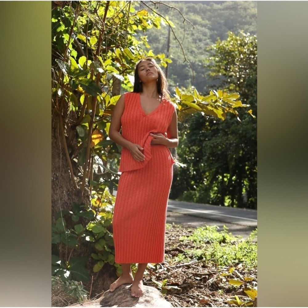 Free People Beach Veda sweater Set Ribbed Knit Tank Top Vest & Skirt Outfit Med - Picture 2 of 11